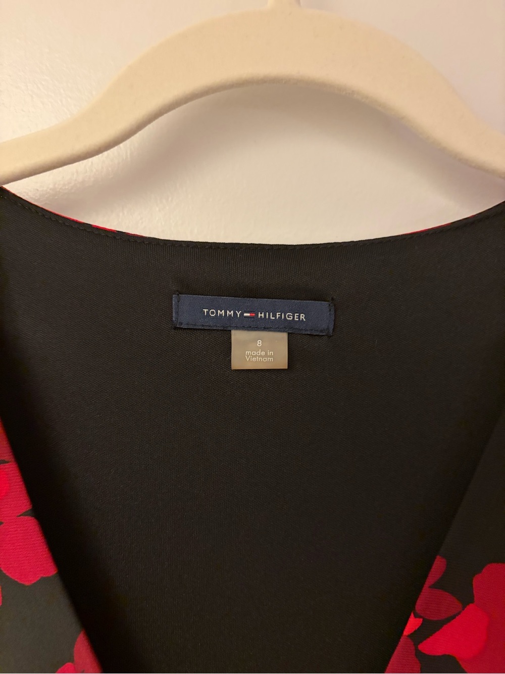 Tommy Hilfiger Black Midi Dress with Red Floral Print - Picture 3 of 3